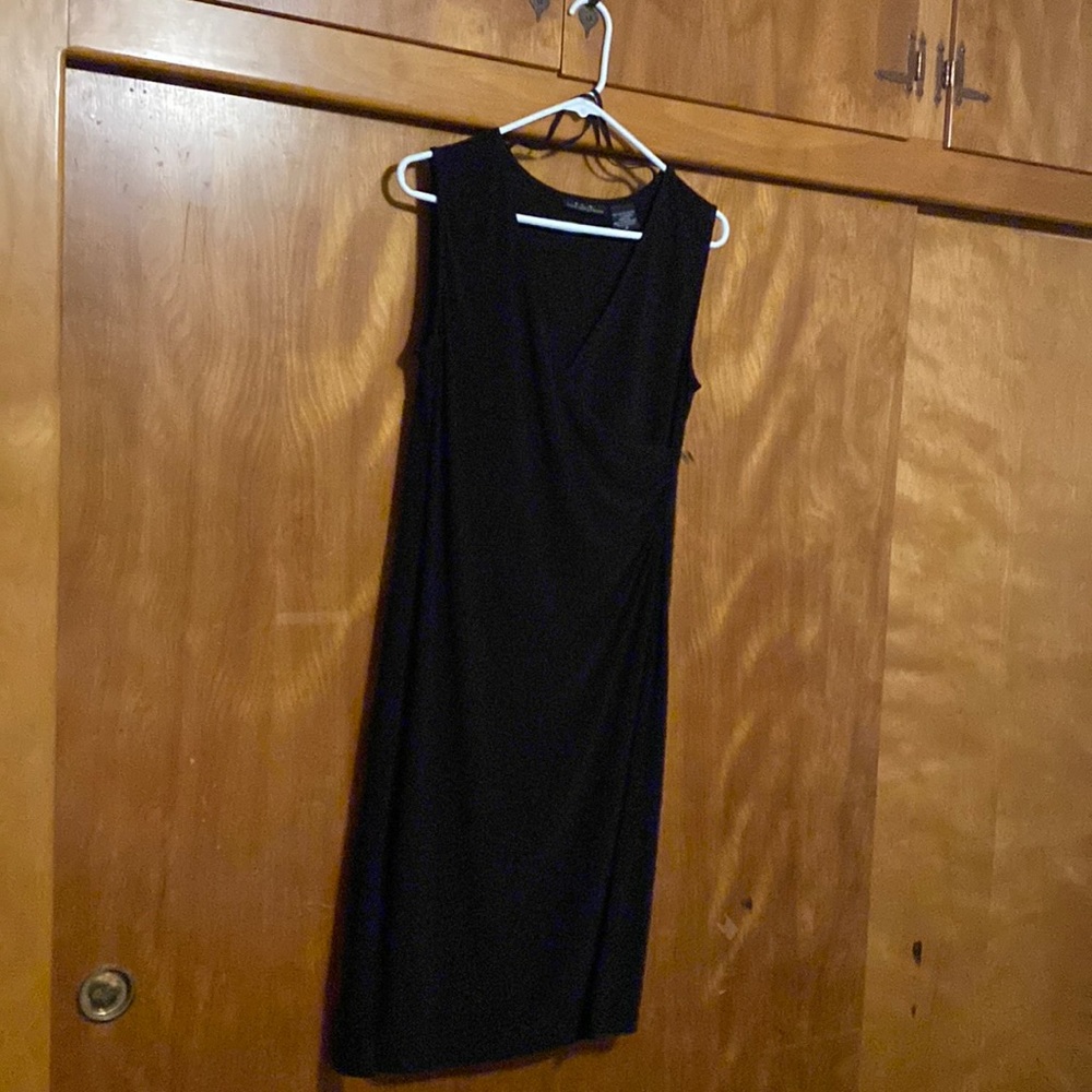 Black sleeveless wrap top dress